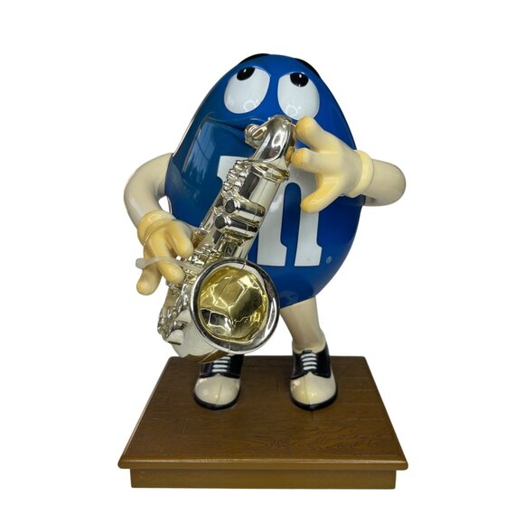 M&M Candy Dispenser Blue Peanut with Saxophone Collectible Holder - Picture 1 of 10